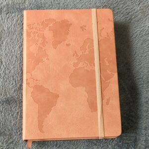 Elegant Tan Leather Journal with World Map Design